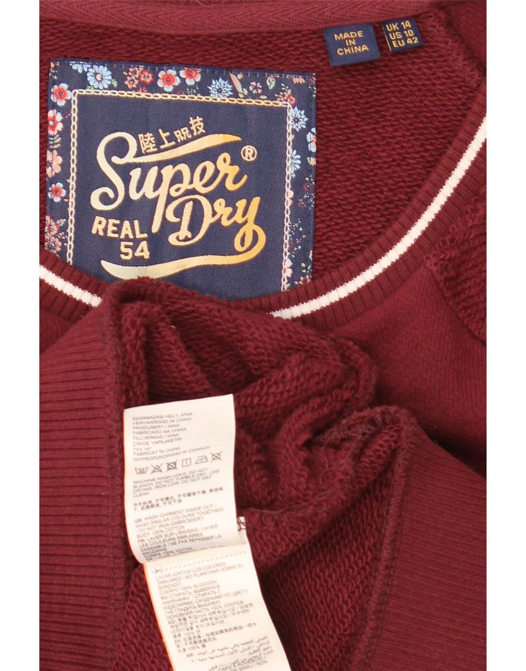 Женский джемпер большого размера с рисунком Superdry UK 14, большой темно-бордовый цвет