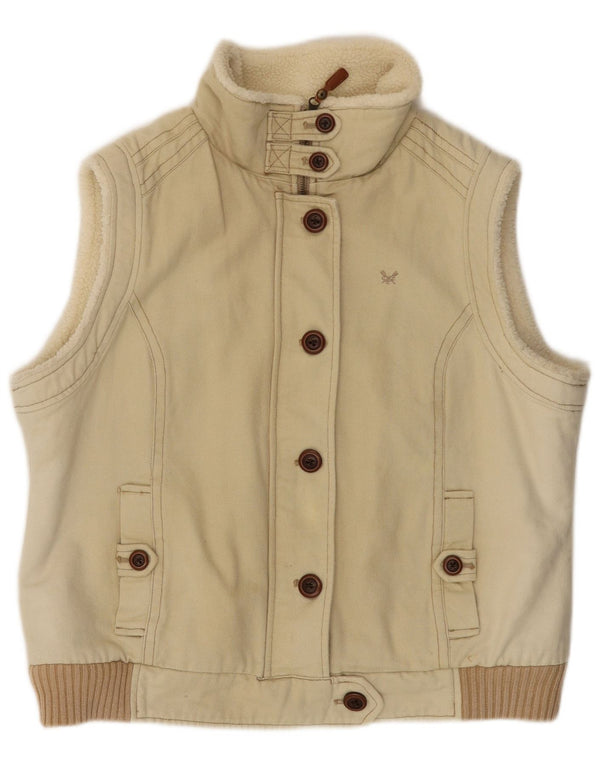 CREW CLOTHING Womens Sherpa Gilet UK 16 Large Beige Cotton