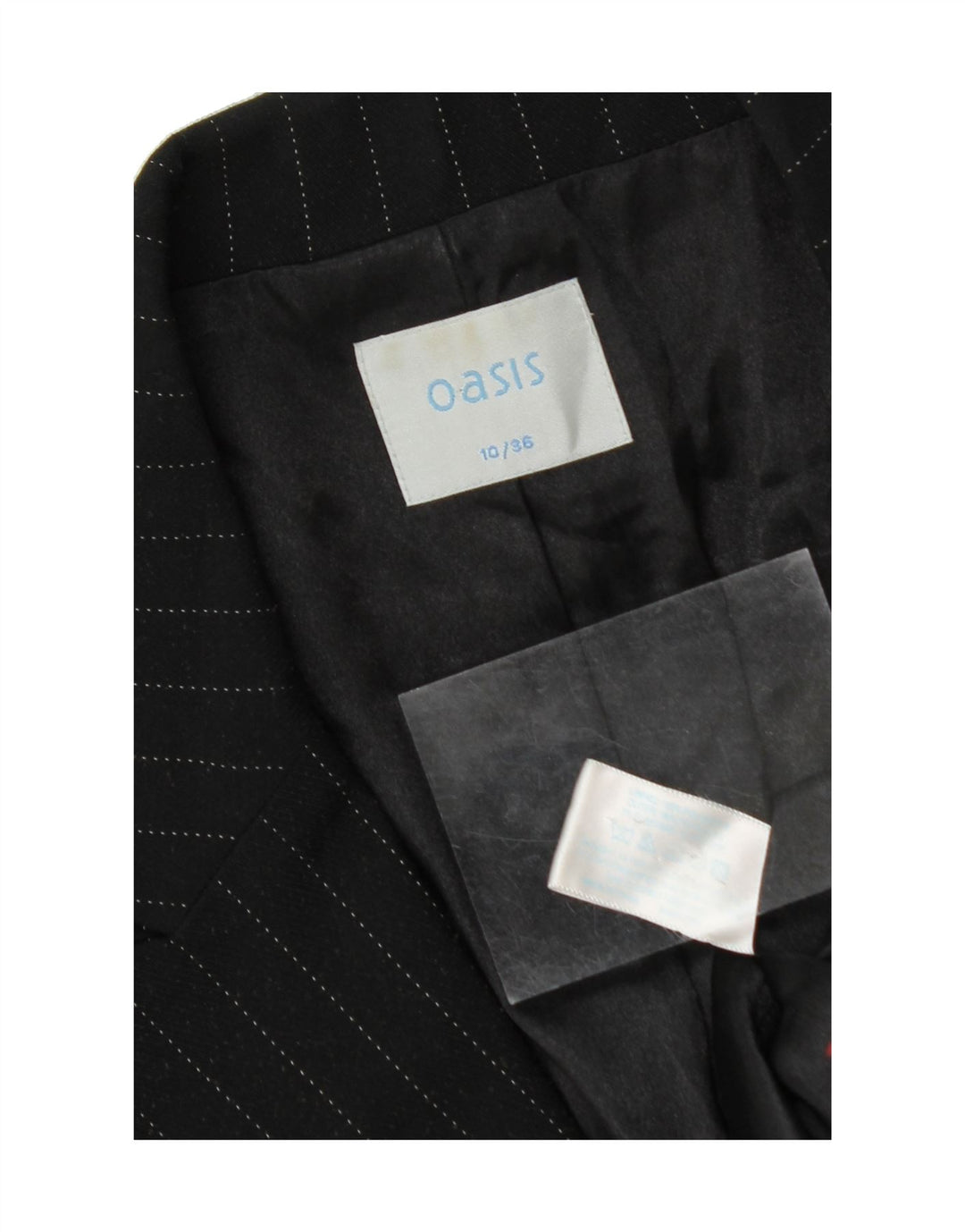 OASIS Womens 1 Button Blazer Jacket UK 10 Small  Black Pinstripe Polyester Vintage Oasis and Second-Hand Oasis from Messina Hembry 