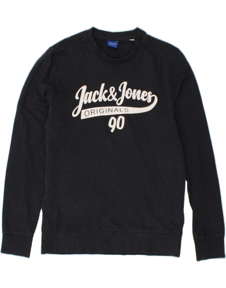 JACK & JONES Mens Graphic Sweatshirt Jumper Medium Navy Blue Cotton Vintage Jack & Jones and Second-Hand Jack & Jones from Messina Hembry 