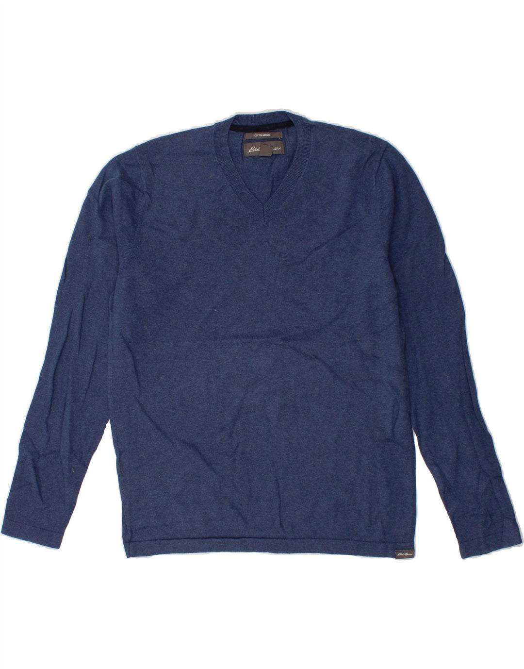 EDDIE BAUER Mens V-Neck Jumper Sweater Medium Navy Blue Cotton Vintage Eddie Bauer and Second-Hand Eddie Bauer from Messina Hembry 