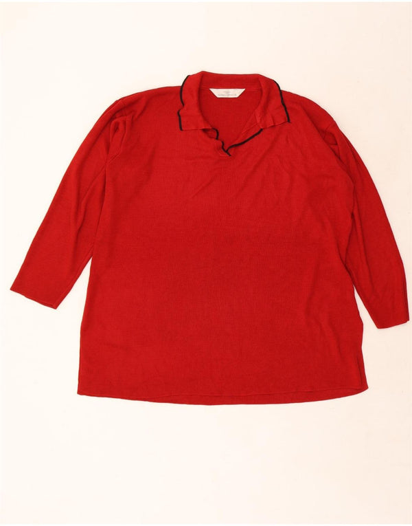 Женская рубашка поло с длинным рукавом Marks & Spencer UK 18 XL в красную полоску
