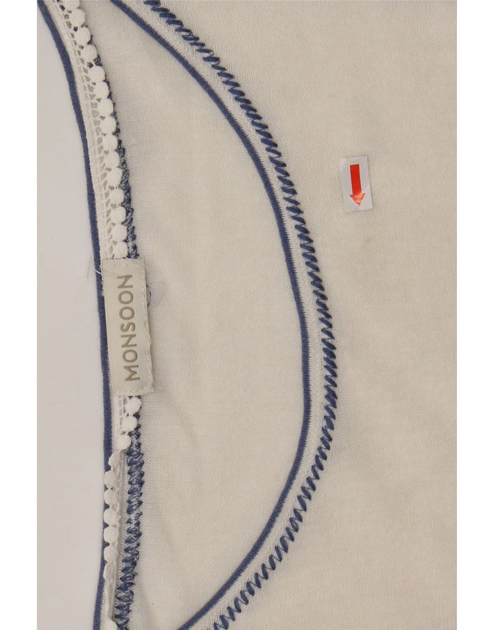 Женская блузка MONSOON Top UK 16, большой размер, белый лен с цветочным принтом