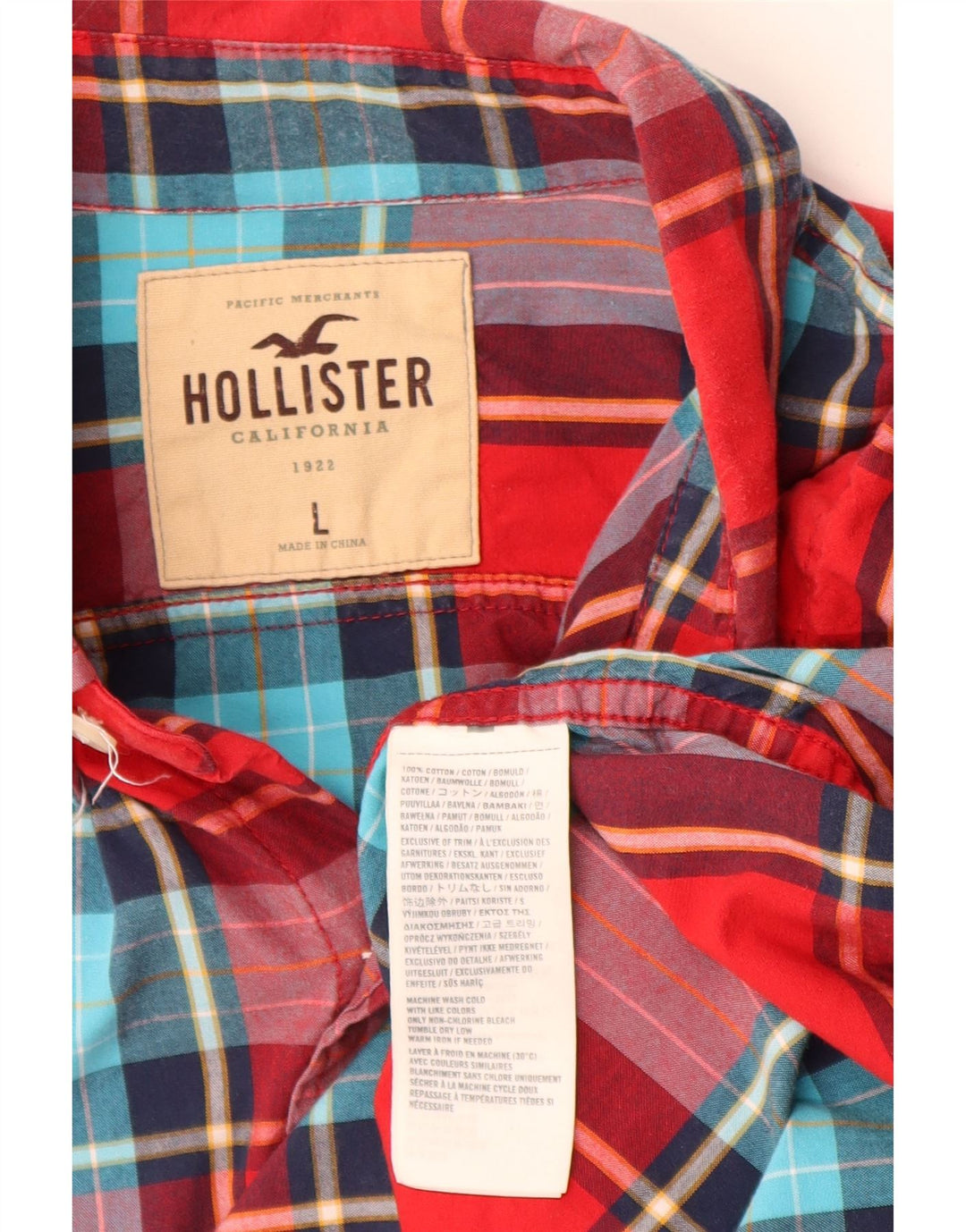 HOLLISTER Мужская рубашка в крупную красную клетку из хлопка