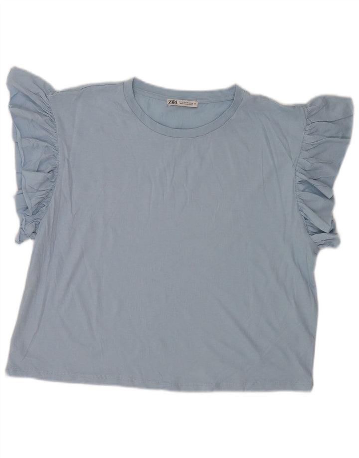 Женская блузка Zara Top UK 14, хлопковый средний синий цвет