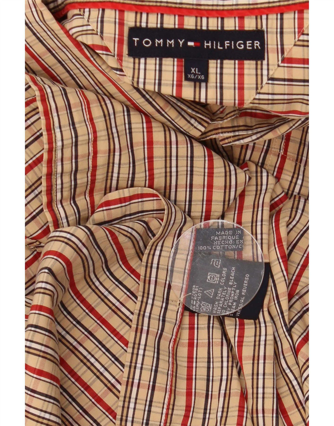 Мужская рубашка Tommy Hilfiger XL, бежевая клетка, хлопок