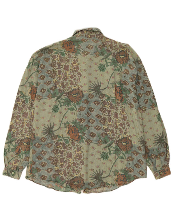 Рубашка женская BENETTON UK 18 XL зеленая вискоза с цветочным принтом