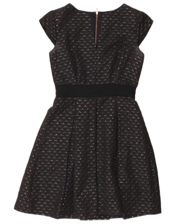 TED BAKER Womens A-Line Dress Size 2 Small Black Geometric Cotton