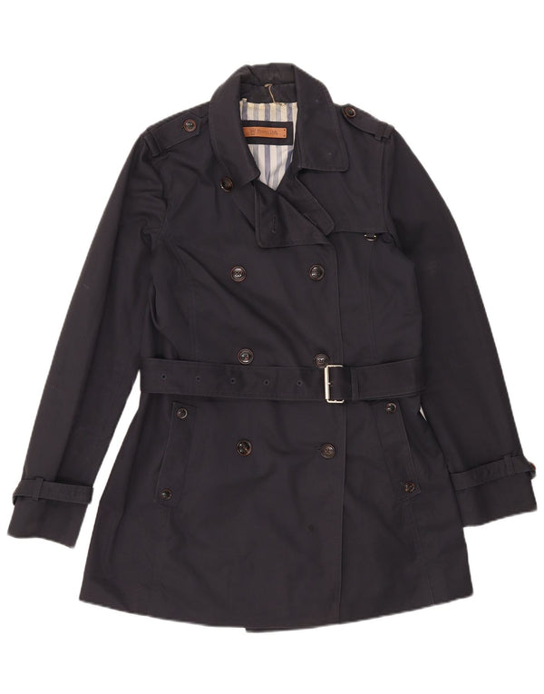 Massimo Dutti Женский Тренч UK 12 Средний Темно-Синий Хлопок