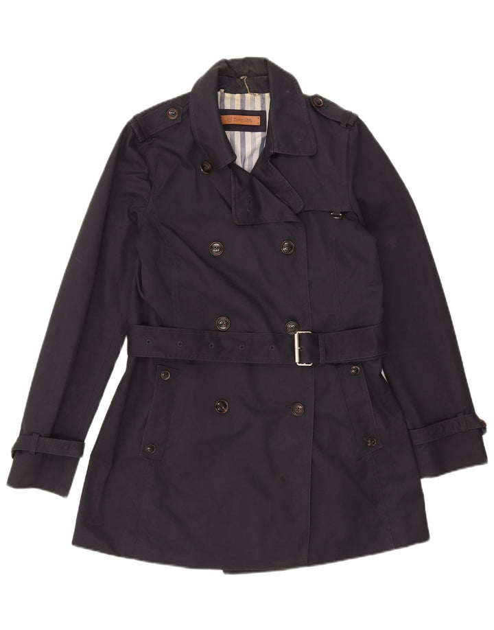 Massimo Dutti Женский Тренч UK 12 Средний Темно-Синий Хлопок