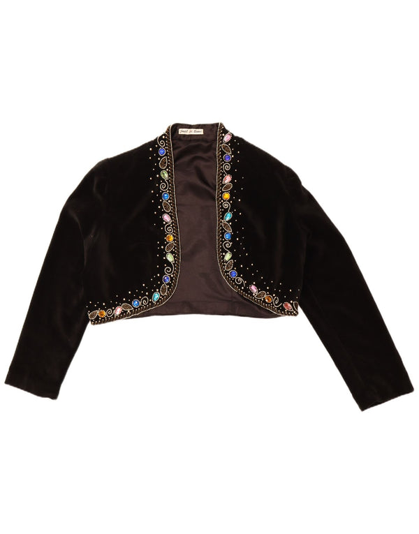 Винтажное женское бархатное болеро, Великобритания 14, большой черный хлопок