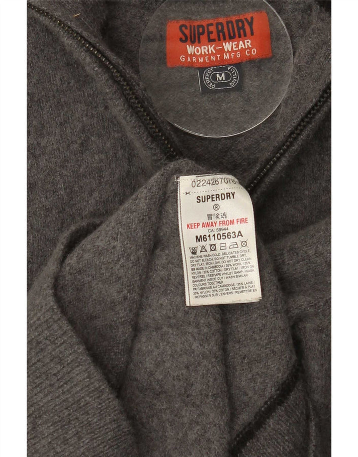 Женский джемпер с воротником на молнии Superdry UK 12, шерсть среднего серого цвета