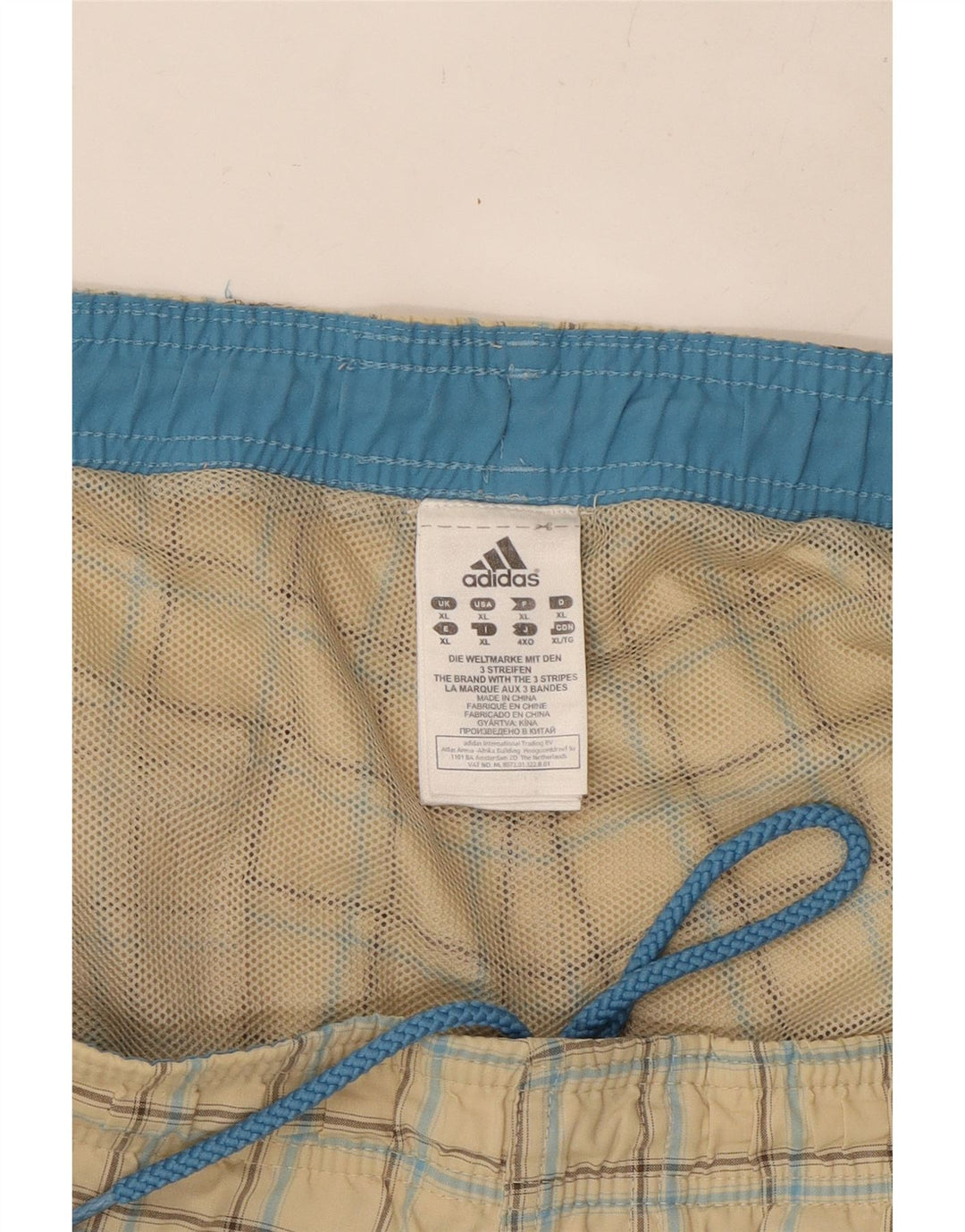 ADIDAS Mens Swimming Shorts XL Beige Check Polyester