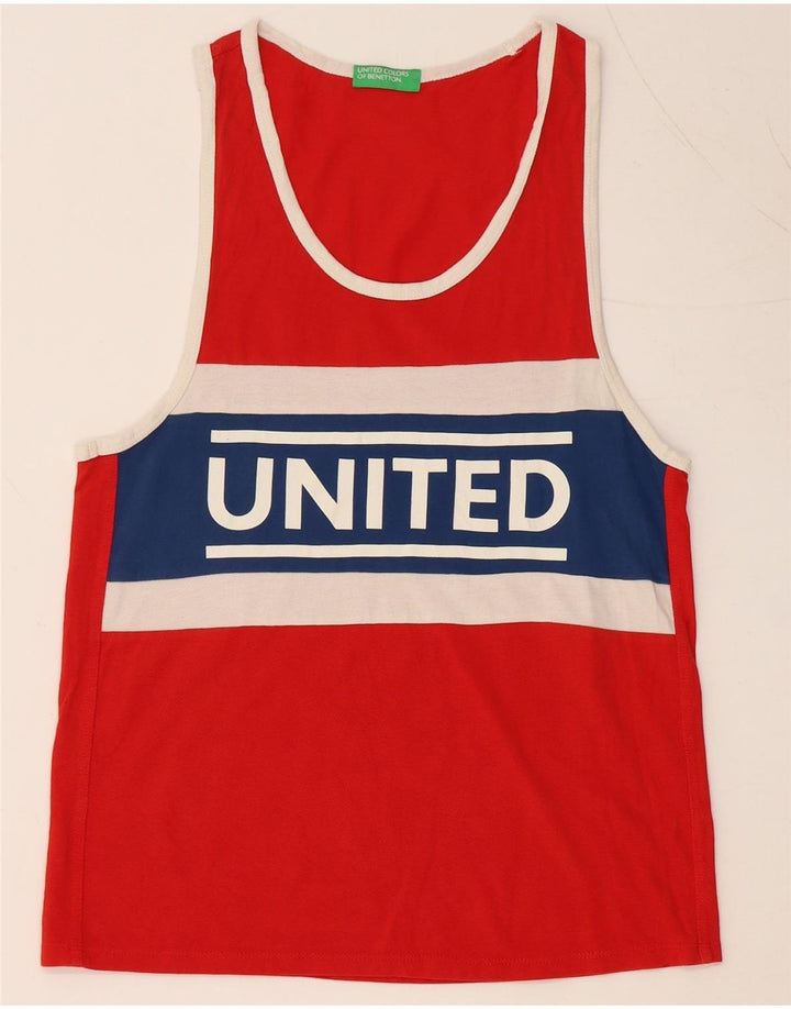 BENETTON Мужской жилет с графическим рисунком XS, красный цветной хлопок, хлопок