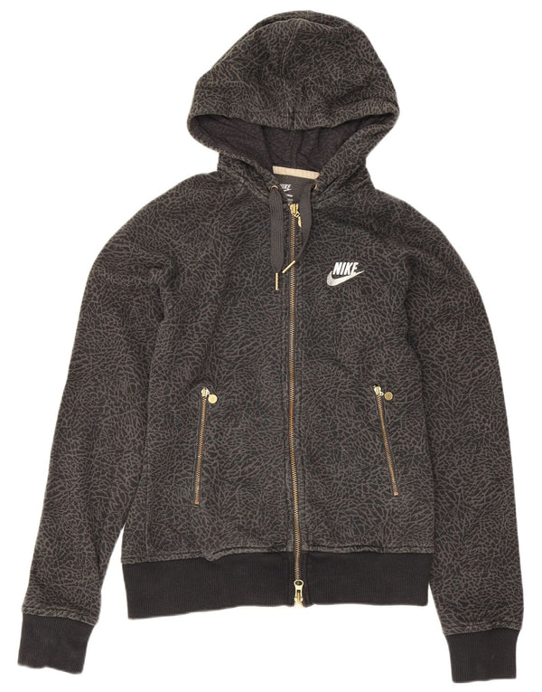 Женский свитер с капюшоном на молнии Nike UK 10, маленький серый хлопок с животным принтом