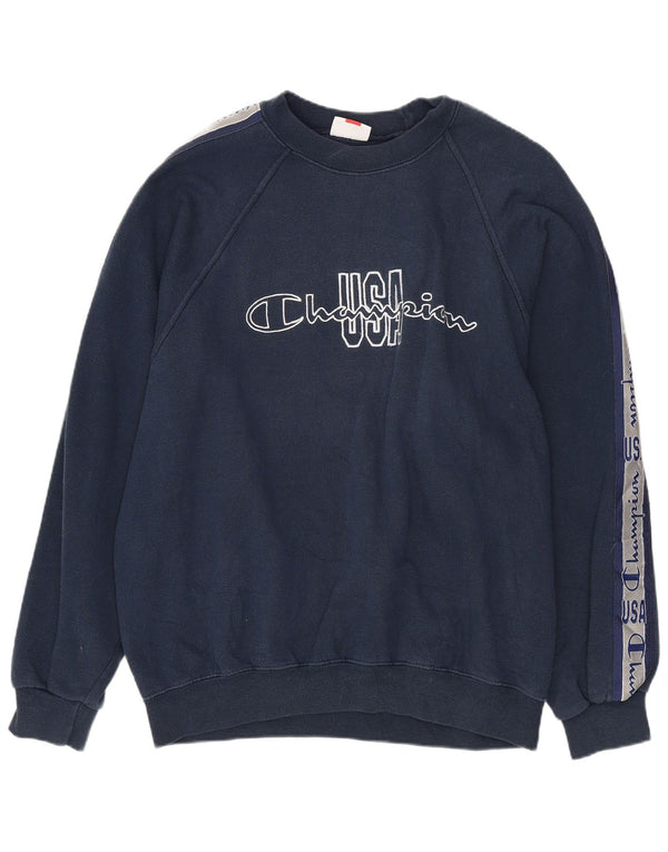 CHAMPION Mens Graphic Sweatshirt Jumper Medium Navy Blue Cotton