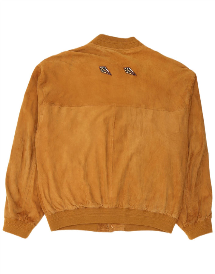 Винтажная мужская замшевая куртка-бомбер IT 58 4XL Коричневая кожаная