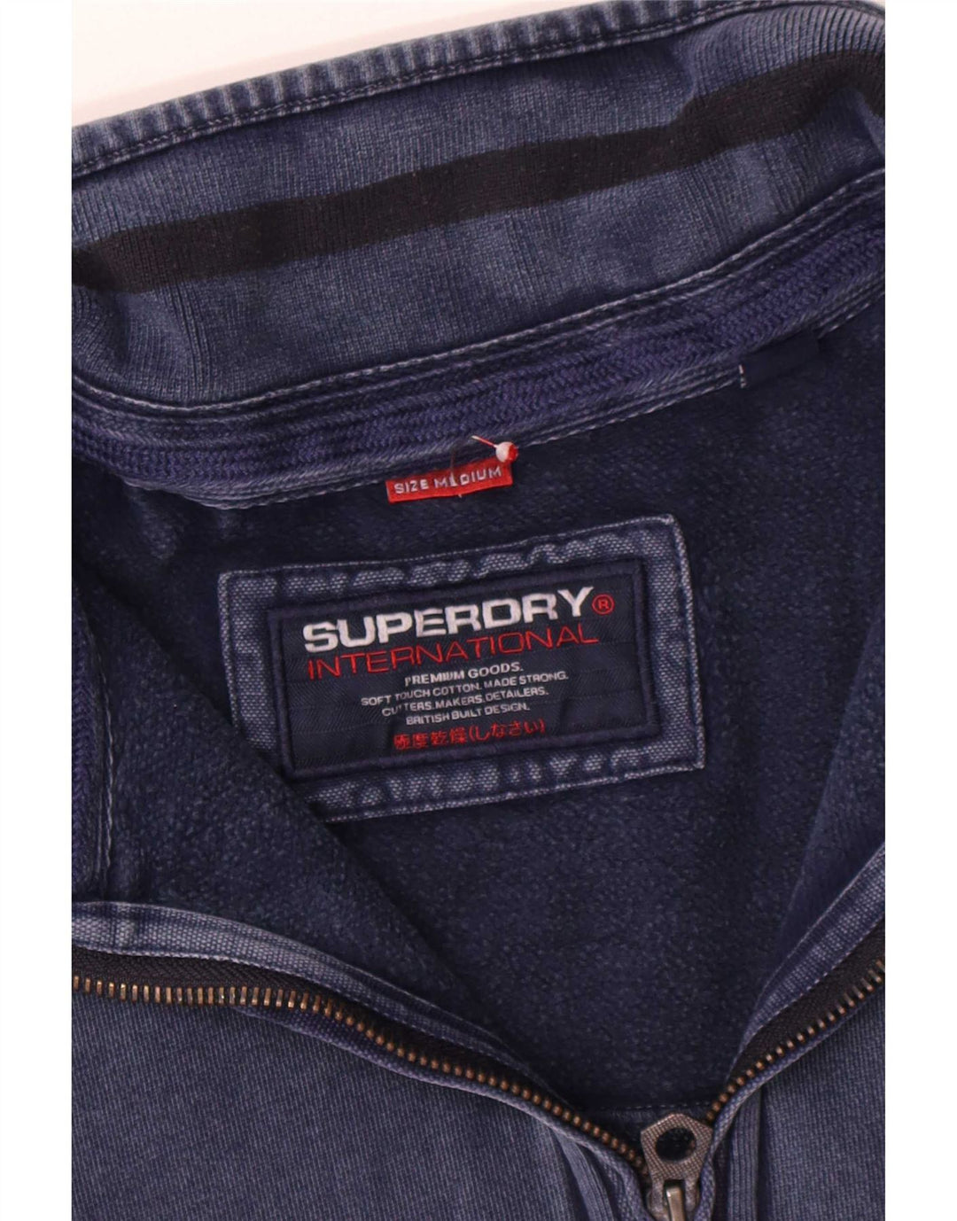 Мужской свитшот с воротником на молнии Superdry, средний темно-синий хлопковый джемпер