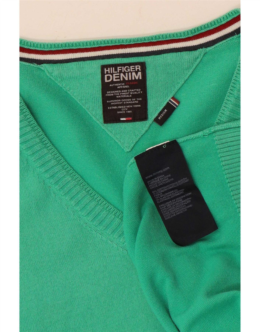 Tommy Hilfiger Мужской джемпер с v-образным вырезом, хлопковый свитер среднего зеленого цвета