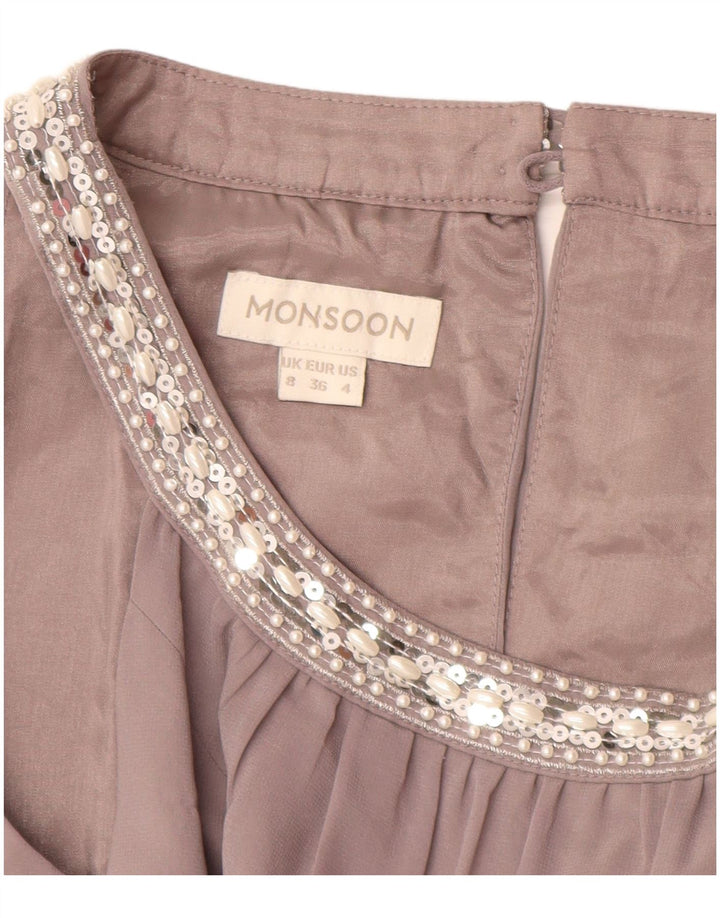 Женское платье макси без рукавов Monsoon UK 8, маленький серый полиэстер