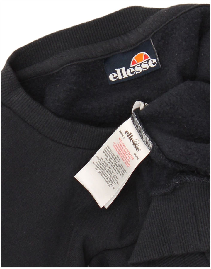 Женский укороченный свитшот с рисунком ELLESSE, размер UK 10, маленький, черный, хлопок