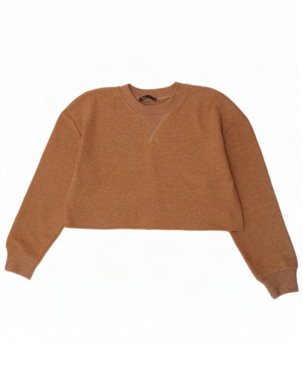 Женский укороченный свитер Zara UK 14, средний бежевый полиэстер