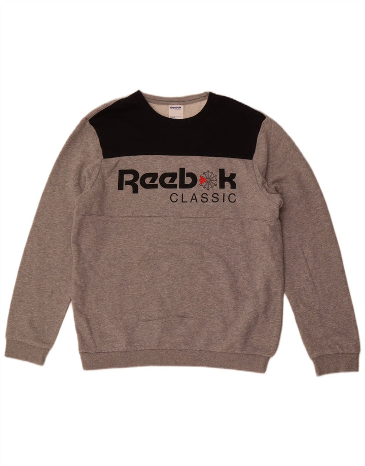 Reebok Мужской классический свитшот с графическим рисунком, средний серый с цветными блоками