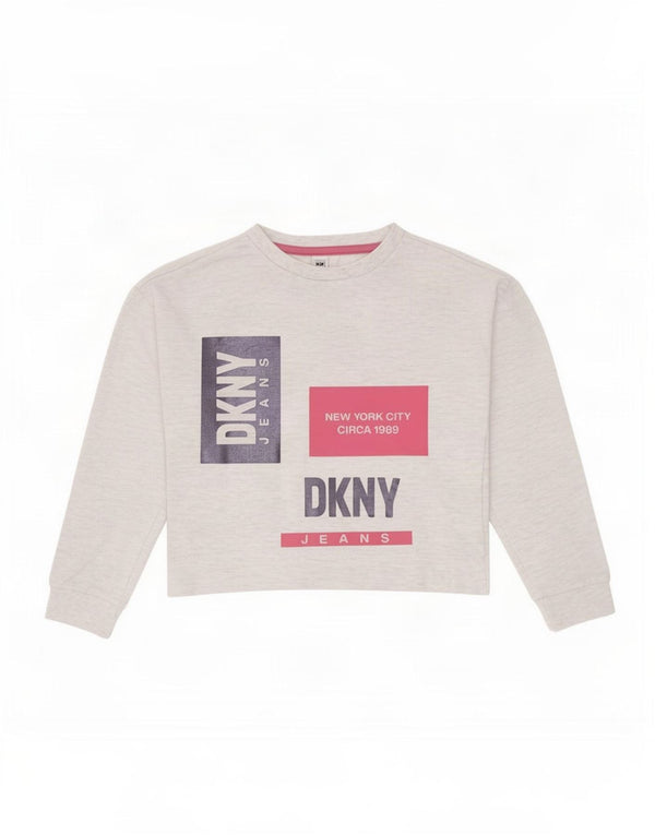 Джемпер с рисунком Dkny для девочек 3–4 лет, серый хлопок