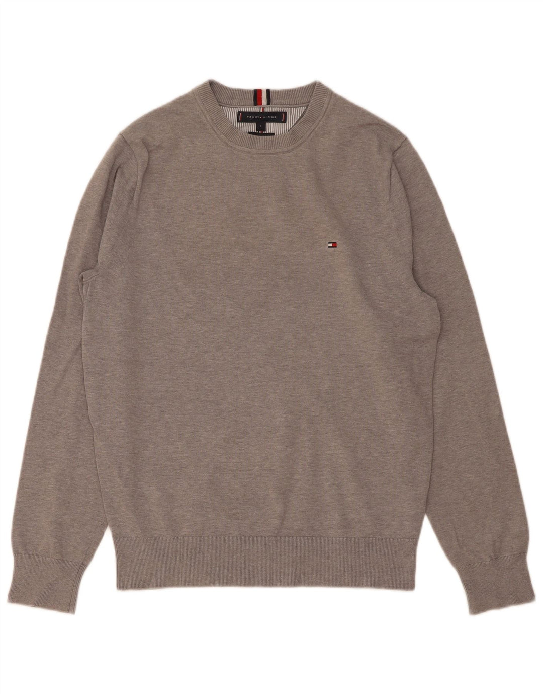 Мужской джемпер с круглым вырезом Tommy Hilfiger, маленький серый хлопковый свитер