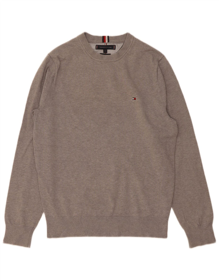 Мужской джемпер с круглым вырезом Tommy Hilfiger, маленький серый хлопковый свитер