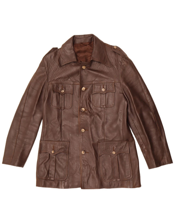 Винтажная мужская кожаная куртка в стиле милитари, Великобритания, 36, маленькая, коричневая
