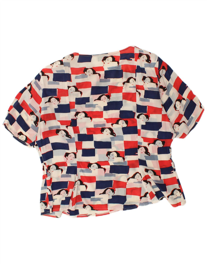 ВИНТАЖНАЯ женская блузка с рисунком, топ UK 18 XL, разноцветный ацетат