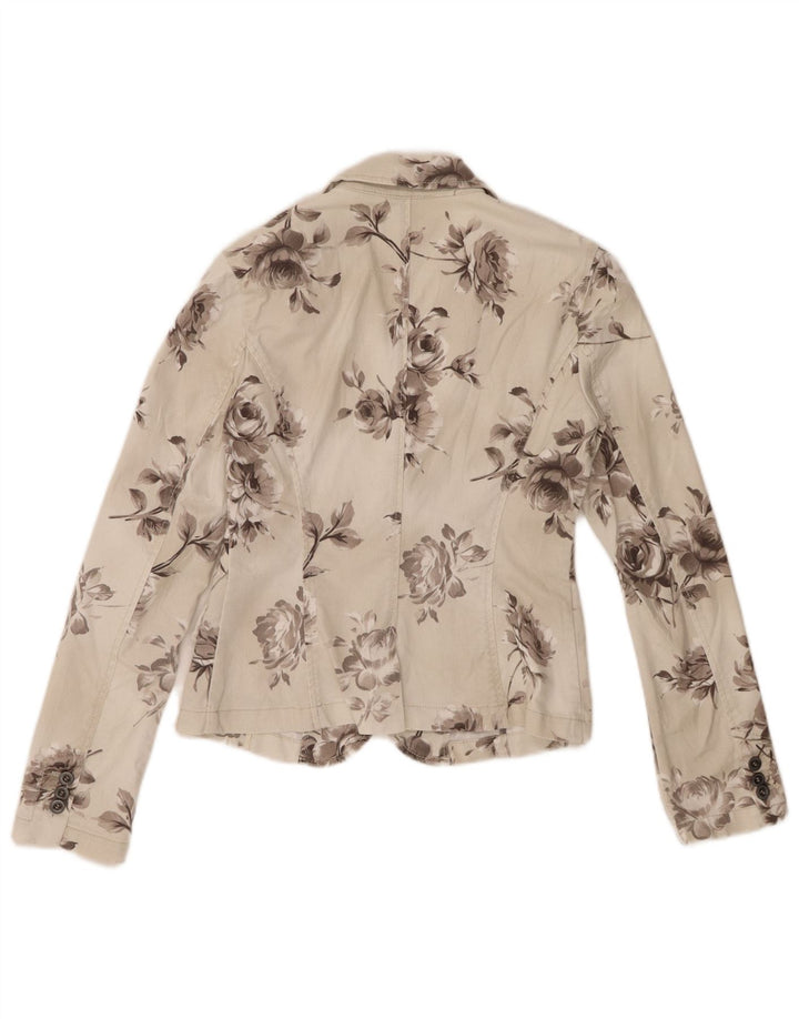 Женский джинсовый пиджак с 2 пуговицами Sisley UK 10, маленький белый с цветочным принтом