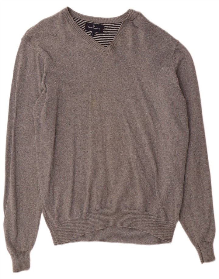 Мужской джемпер с v-образным вырезом Mark & Spencer Blue Harbour, хлопковый средний серый цвет