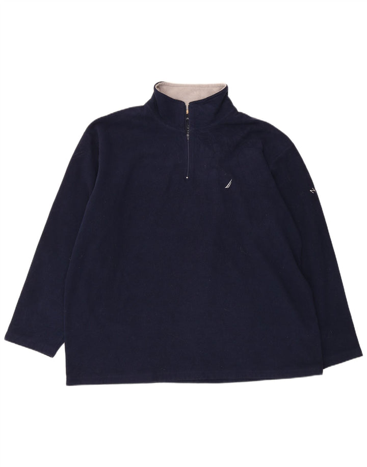 NAUTICA Mens Zip Neck Fleece Jumper XL Navy Blue Polyester