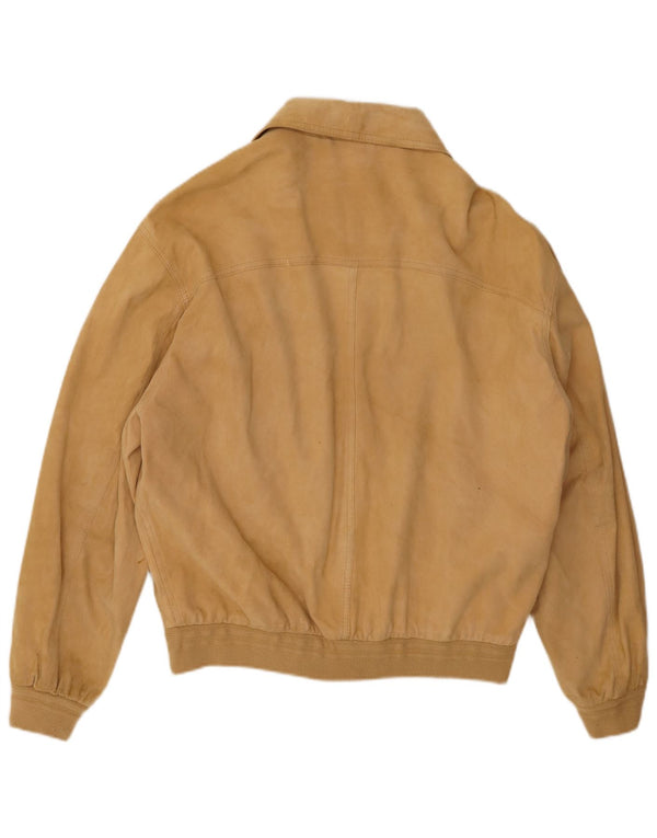 Мужской замшевый бомбер VINTAGE UK 38 средний бежевый кожаный