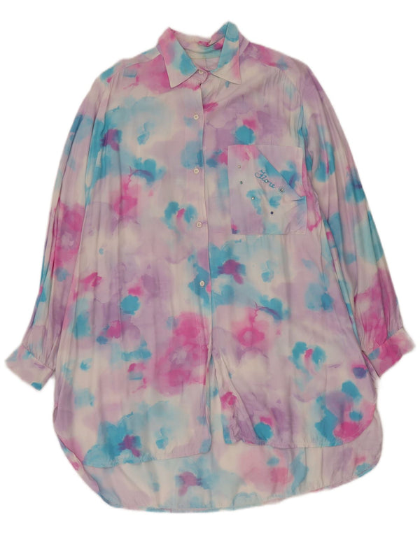 FIORE Womens Longline Shirt Blouse UK 16 Large Pink Tie Dye