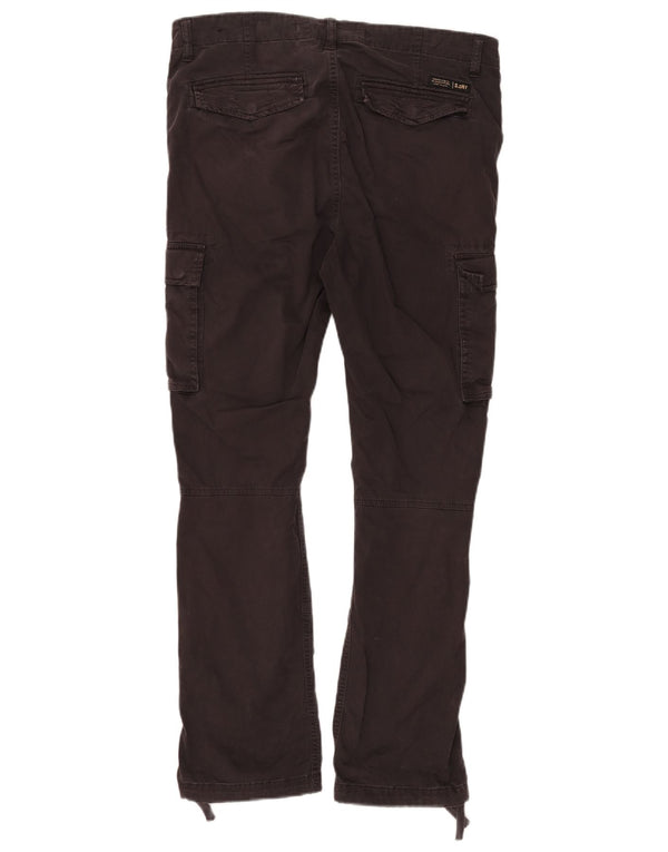 Superdry Mens Straight Cargo Trousers W32 L29 Black Cotton
