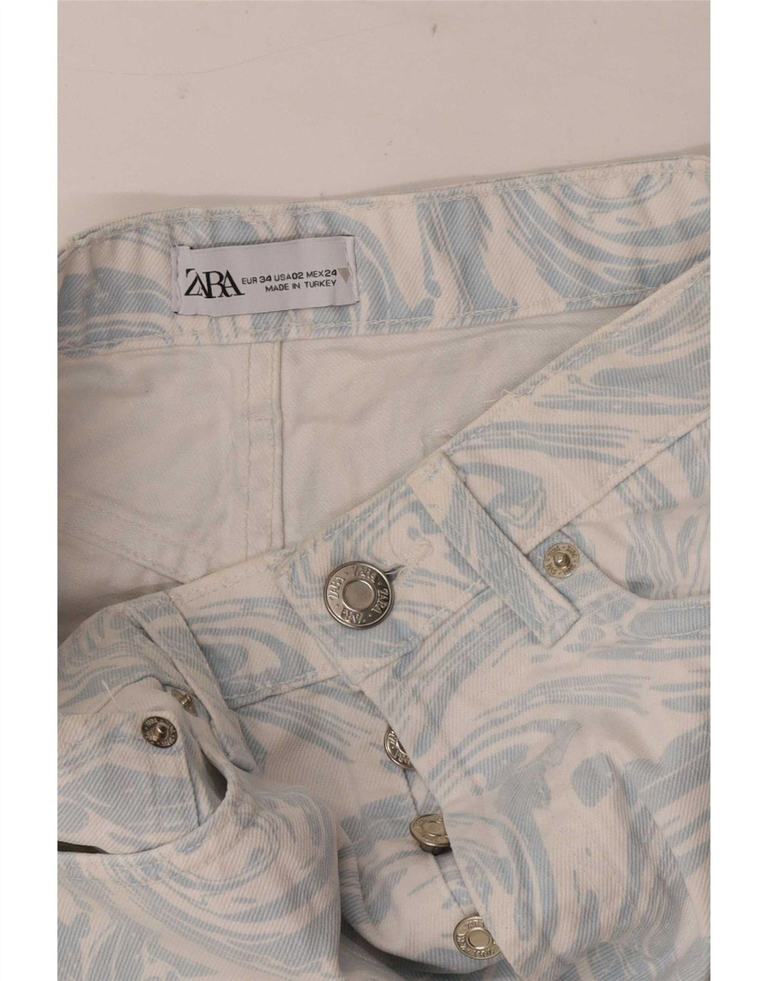 Женские джинсовые шорты Zara с абстрактным узором EU 34 2XS W24 Синие