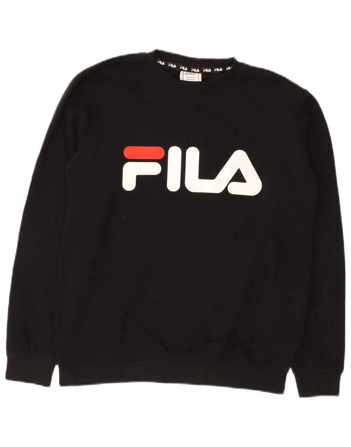 Джемпер с рисунком Fila для мальчиков 13-14 лет, черный хлопок