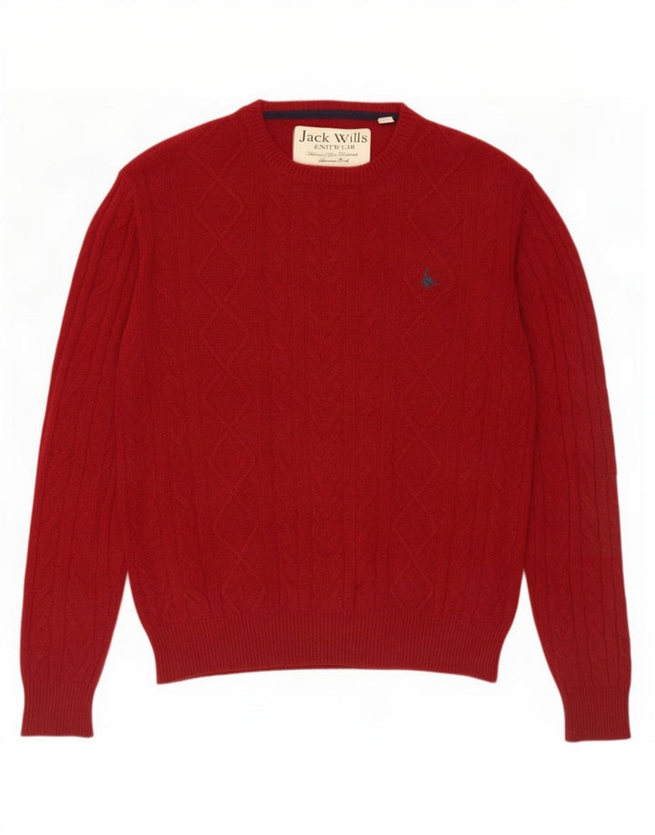 Мужской джемпер с круглым вырезом Jack Wills, средний бордовый свитер из мериносовой шерсти
