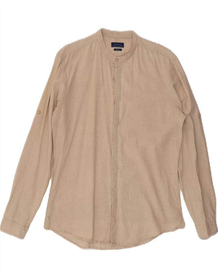 ZARA Mens Slim Fit Shirt Large Beige Flecked Vintage Zara and Second-Hand Zara from Messina Hembry 