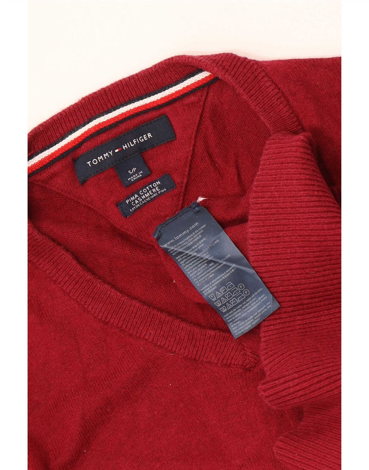 Tommy Hilfiger Мужской джемпер с v-образным вырезом, маленький красный хлопковый свитер
