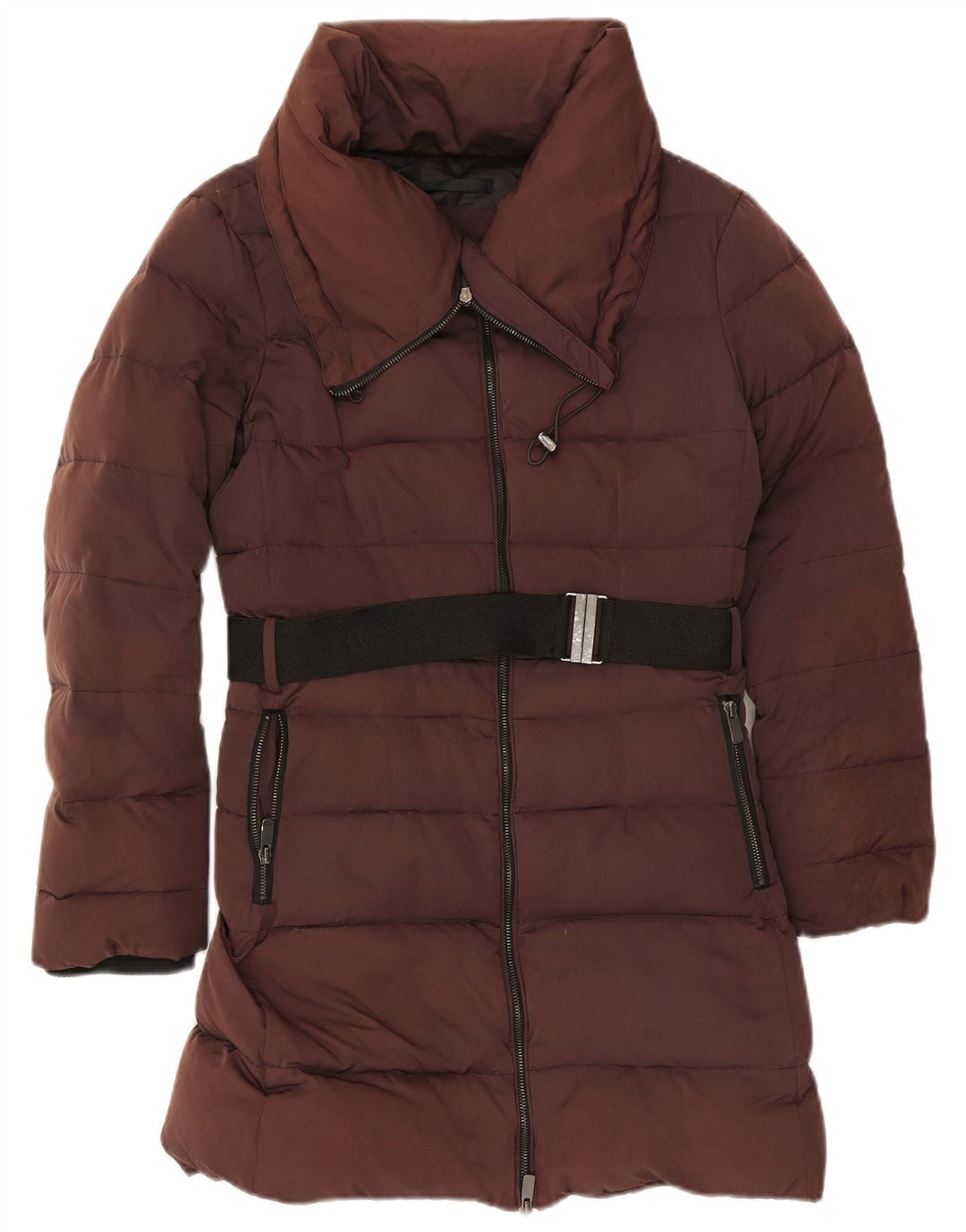 Женское стеганое пальто Zara UK 16, большое коричневое