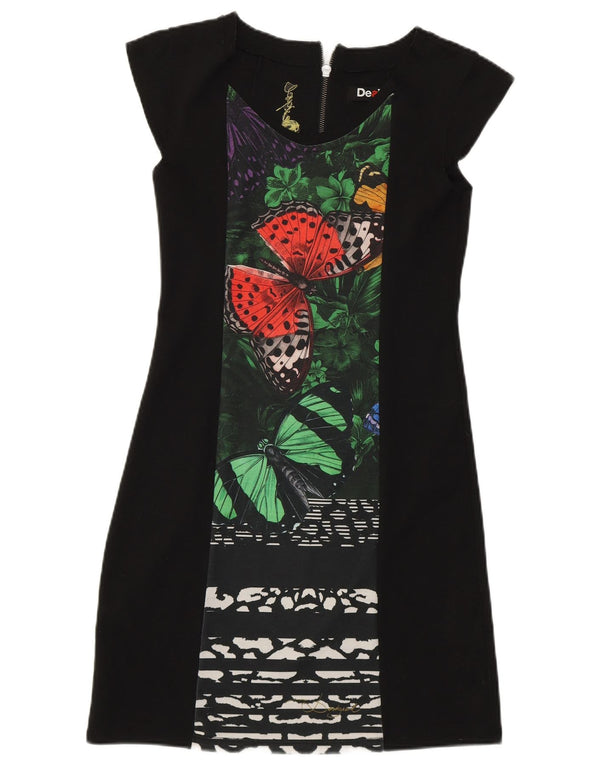 Женское мини-облегающее платье Desigual UK 6 XS, черное из полиэстера с бабочкой