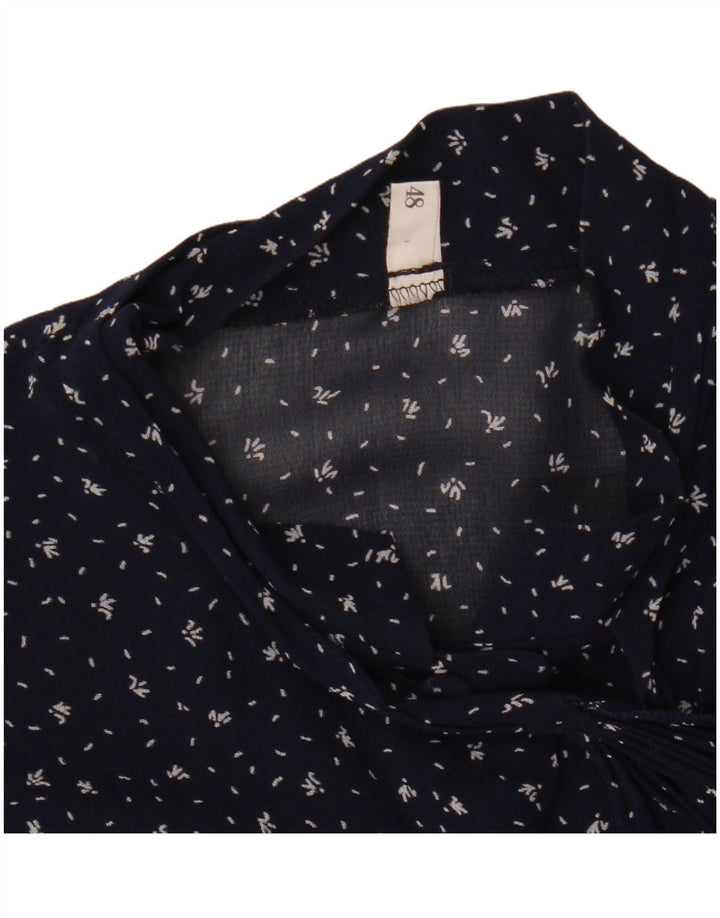 Винтажная женская прозрачная блузка-рубашка IT 48 XL Темно-синяя в пятнистый цвет