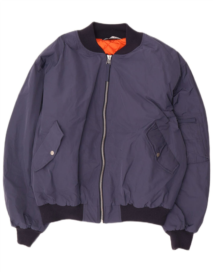 Мужская куртка-бомбер свободного кроя Zara UK 42 XL, темно-синий полиэстер