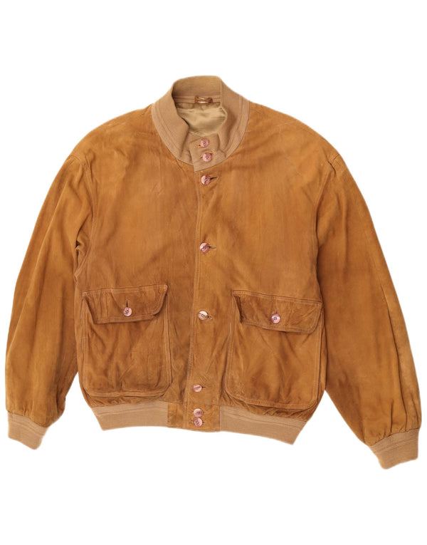 Винтажная мужская замшевая куртка-бомбер UK 40, большая коричневая