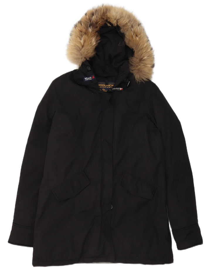 WOOLRICH Женское стеганое пальто с капюшоном UK 16, большой черный полиэстер