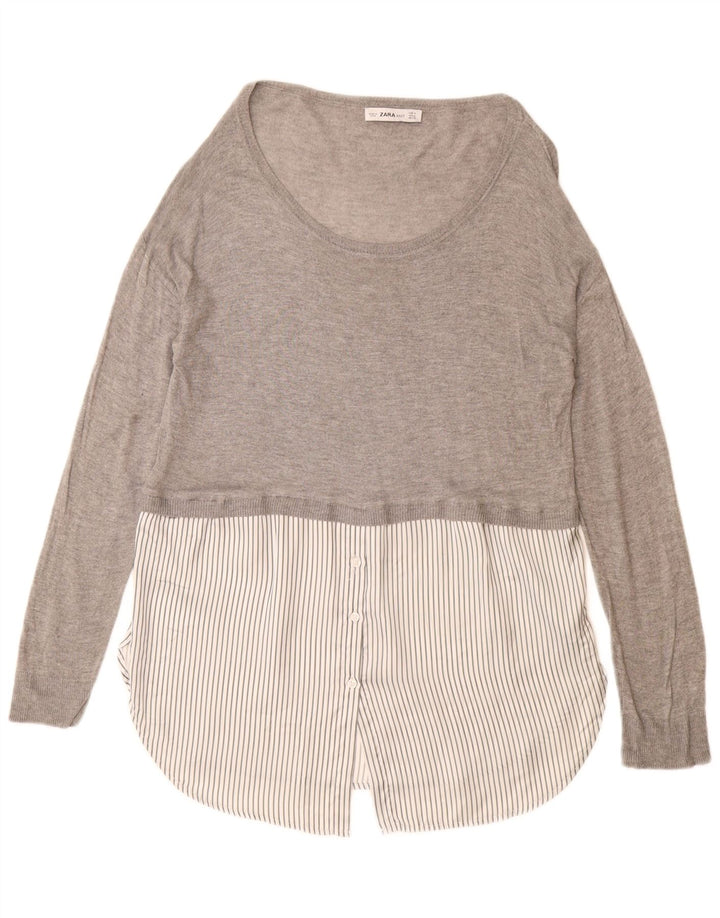 Женский удлиненный джемпер с вырезом «лодочка» ZARA UK 14, вискоза, средний серый цвет